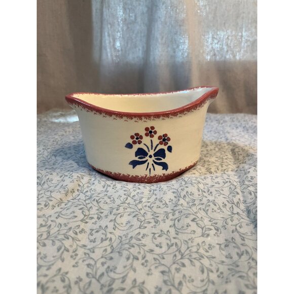 Vintage Sponge Ware Pottery signed B&B Hand Painted Flowers with Bow - Picture 3 of 8